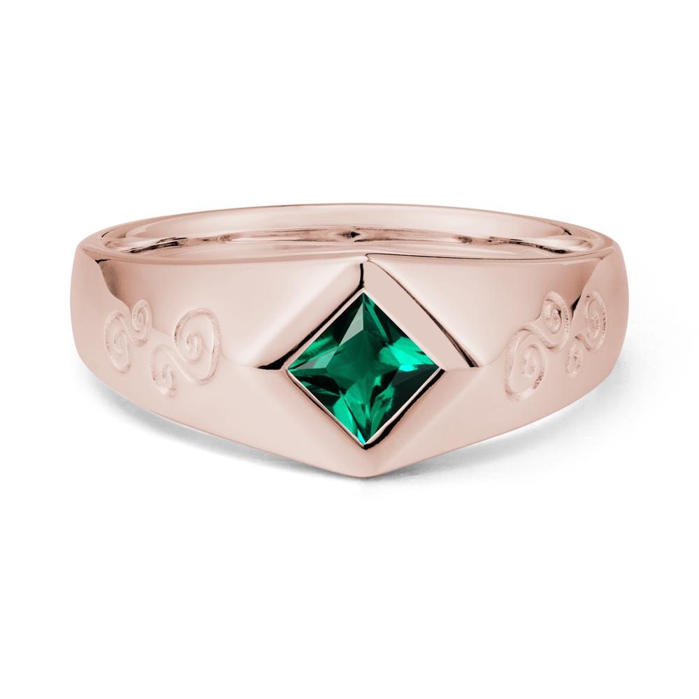 Men Emerald Scroll Engraved Ring - LUO Jewelry #metal_14k rose gold