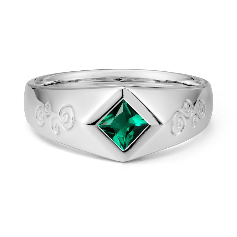 Men Emerald Scroll Engraved Ring - LUO Jewelry #metal_sterling silver