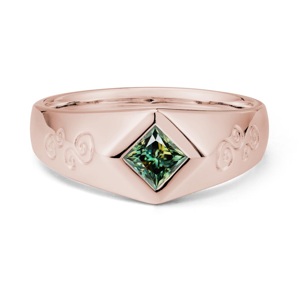 Wide Band Princess Cut Green Moissanite Ring - LUO Jewelry #metal_14k rose gold