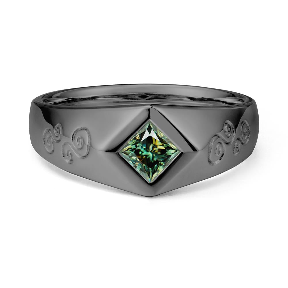Wide Band Princess Cut Green Moissanite Ring - LUO Jewelry #metal_black finish sterling silver
