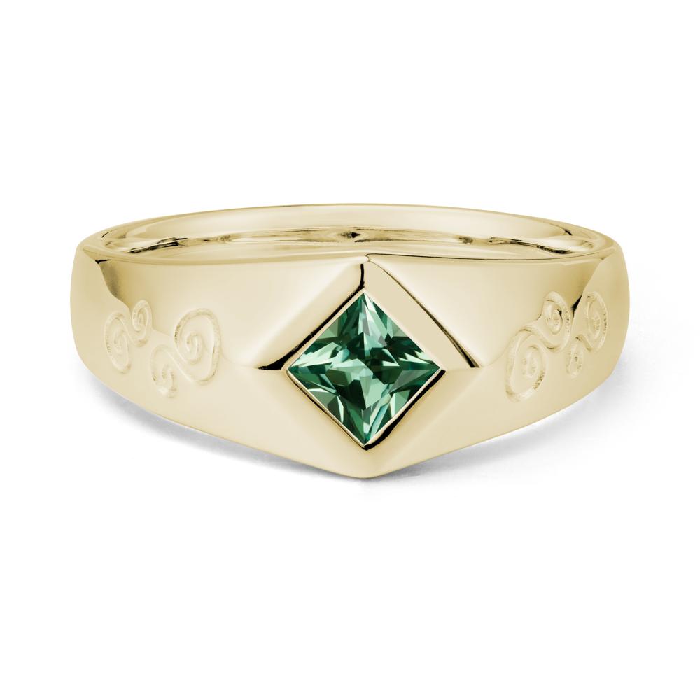 Wide Band Green Sapphire Swirl Engraved Ring - LUO Jewelry #metal_14k yellow gold