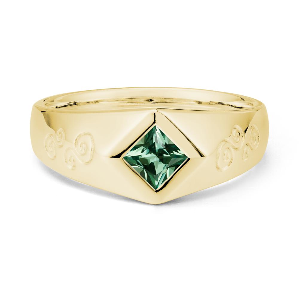 Wide Band Green Sapphire Swirl Engraved Ring - LUO Jewelry #metal_18k yellow gold