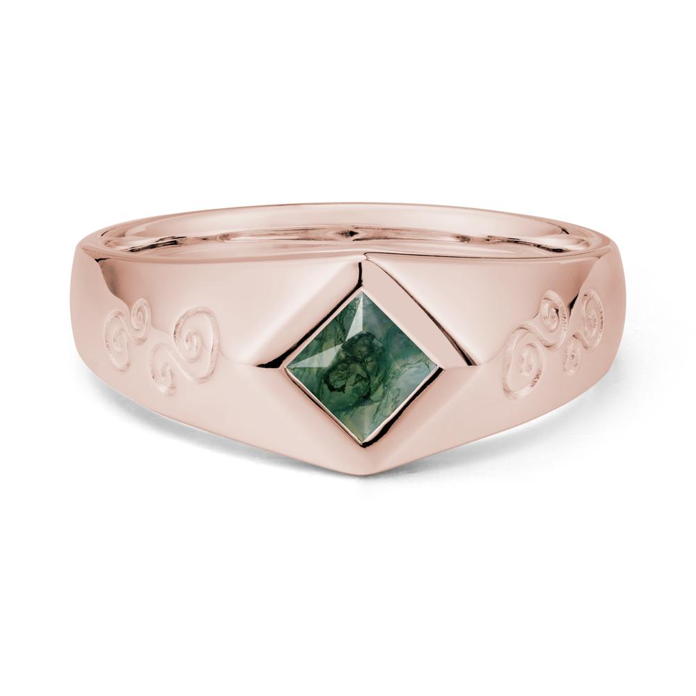 Wide Band Princess Cut Moss Agate Ring - LUO Jewelry #metal_14k rose gold