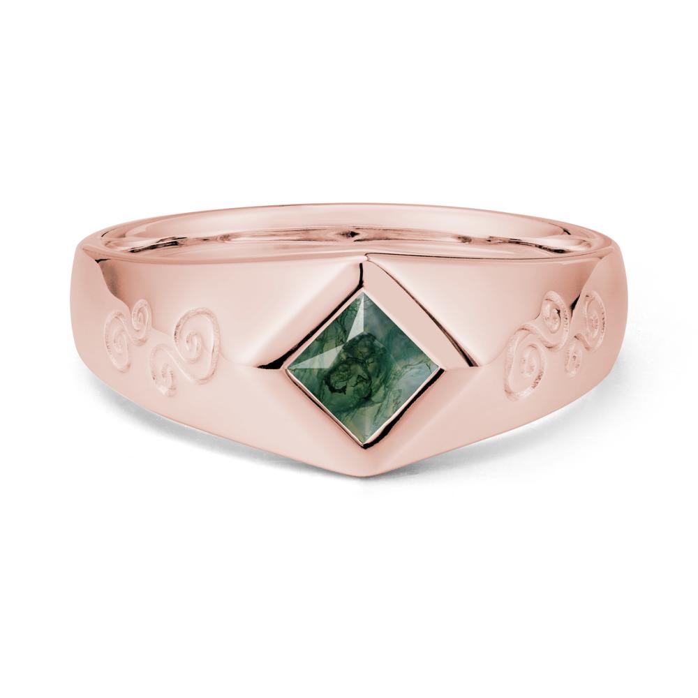 Wide Band Princess Cut Moss Agate Ring - LUO Jewelry #metal_18k rose gold
