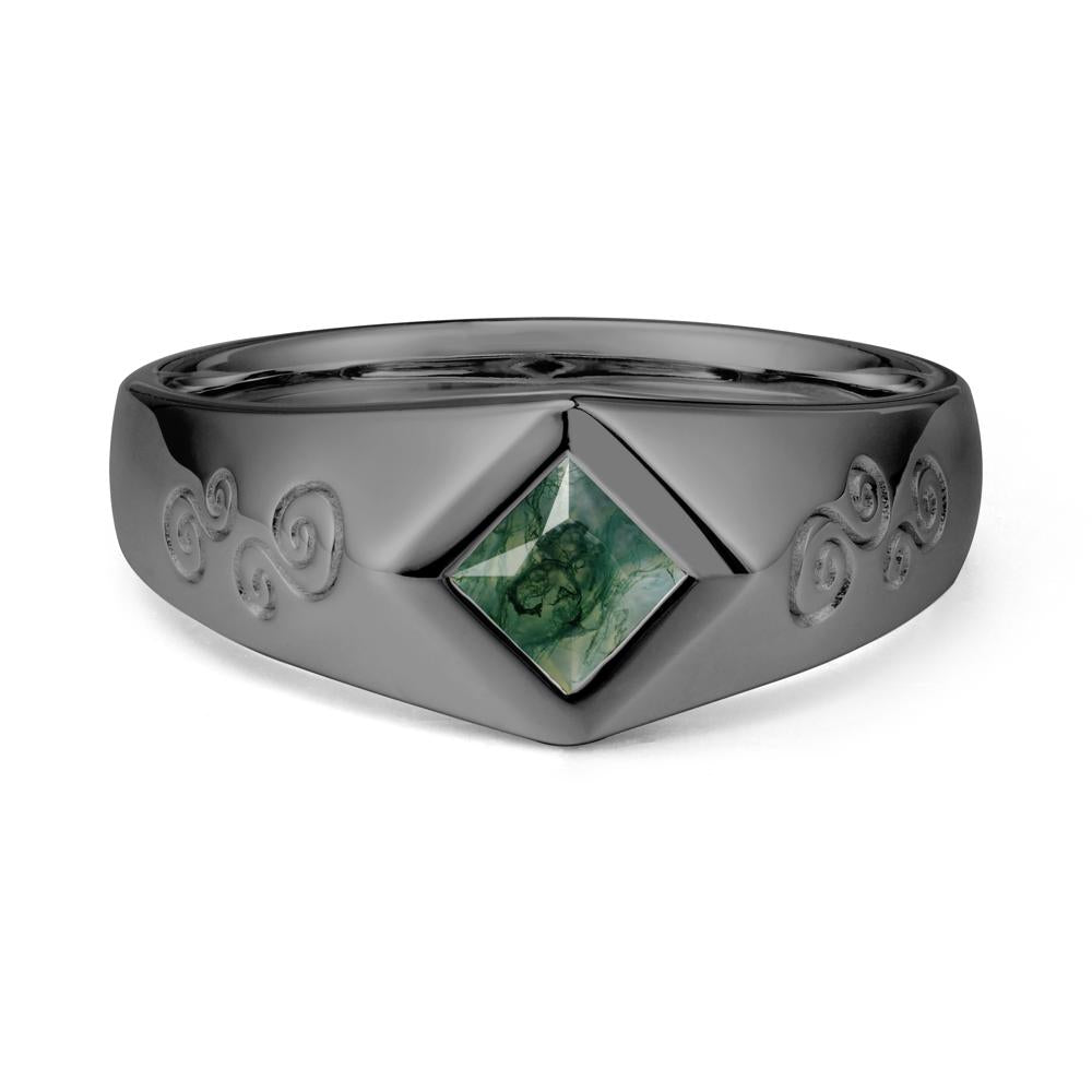 Wide Band Princess Cut Moss Agate Ring - LUO Jewelry #metal_black finish sterling silver