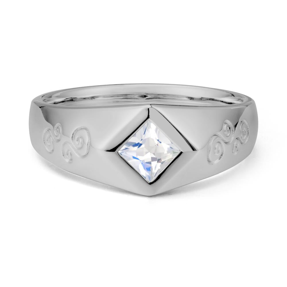 Wide Band Moonstone Swirl Engraved Ring - LUO Jewelry #metal_platinum