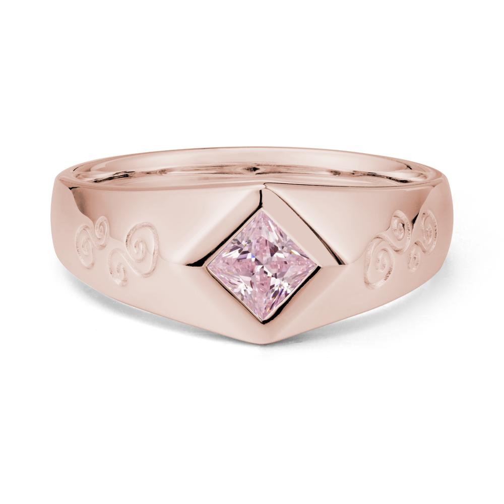 Men Pink Cubic Zirconia Scroll Engraved Ring - LUO Jewelry #metal_14k rose gold