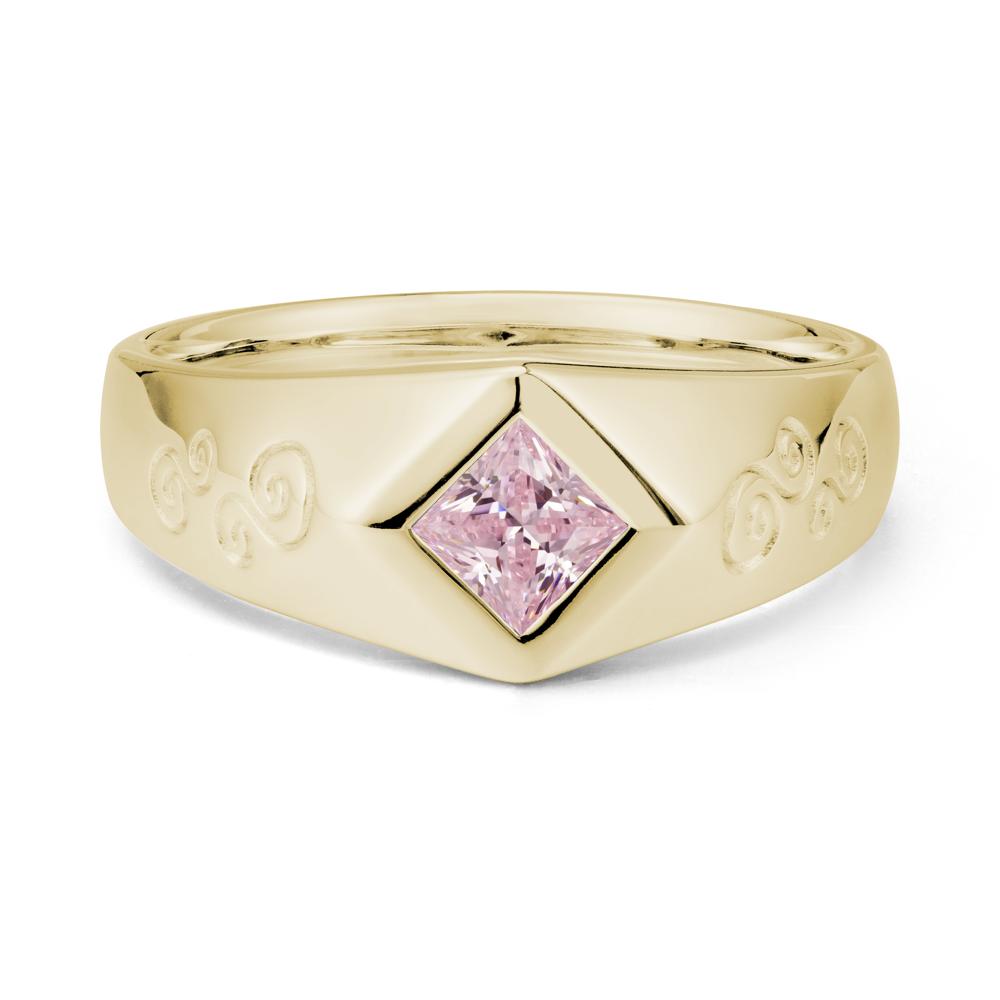 Men Pink Cubic Zirconia Scroll Engraved Ring - LUO Jewelry #metal_14k yellow gold