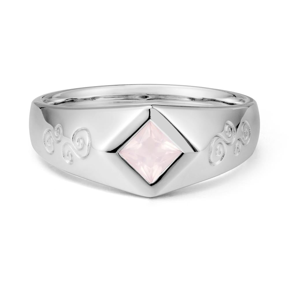 Wide Band Rose Quartz Swirl Engraved Ring - LUO Jewelry #metal_14k white gold