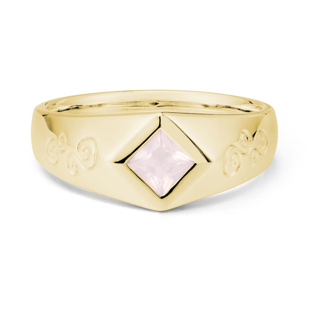 Wide Band Rose Quartz Swirl Engraved Ring - LUO Jewelry #metal_18k yellow gold