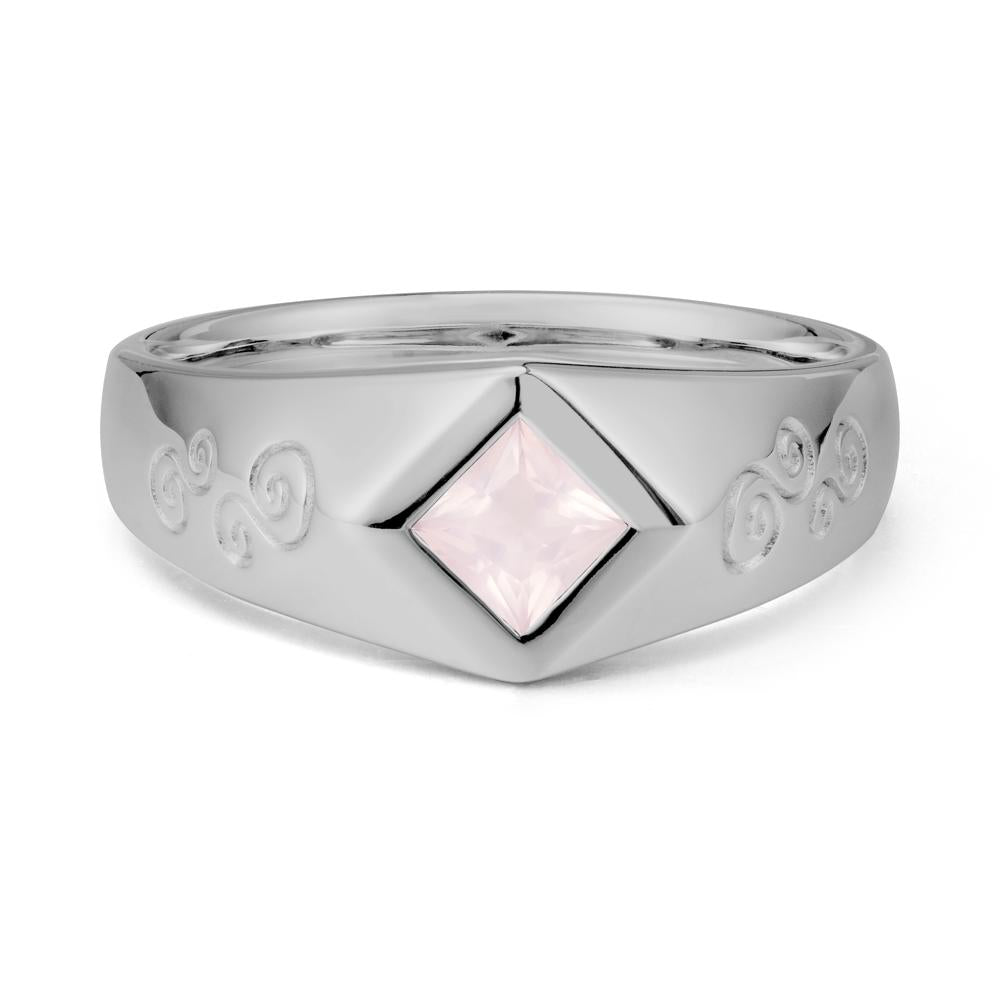 Wide Band Rose Quartz Swirl Engraved Ring - LUO Jewelry #metal_platinum