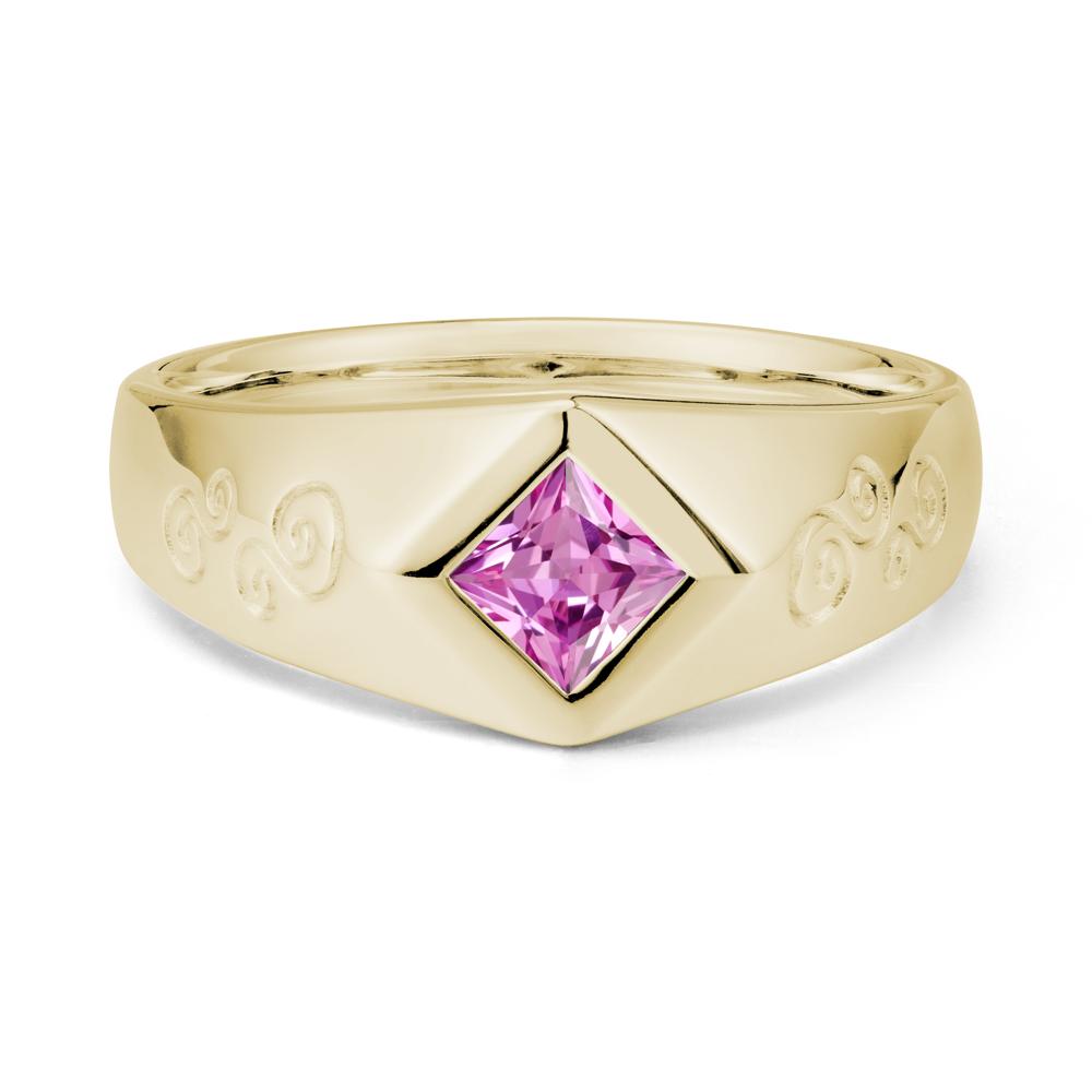 Men Pink Sapphire Scroll Engraved Ring - LUO Jewelry #metal_14k yellow gold
