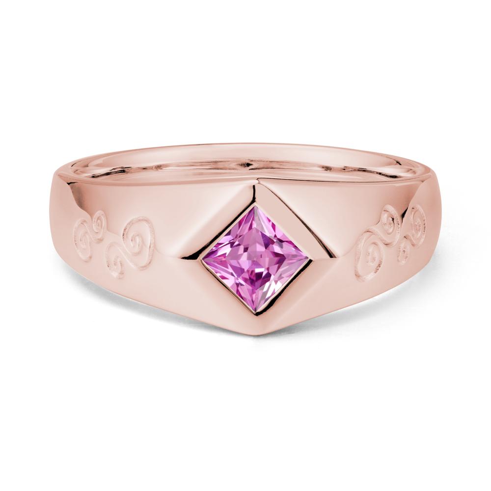 Men Pink Sapphire Scroll Engraved Ring - LUO Jewelry #metal_18k rose gold