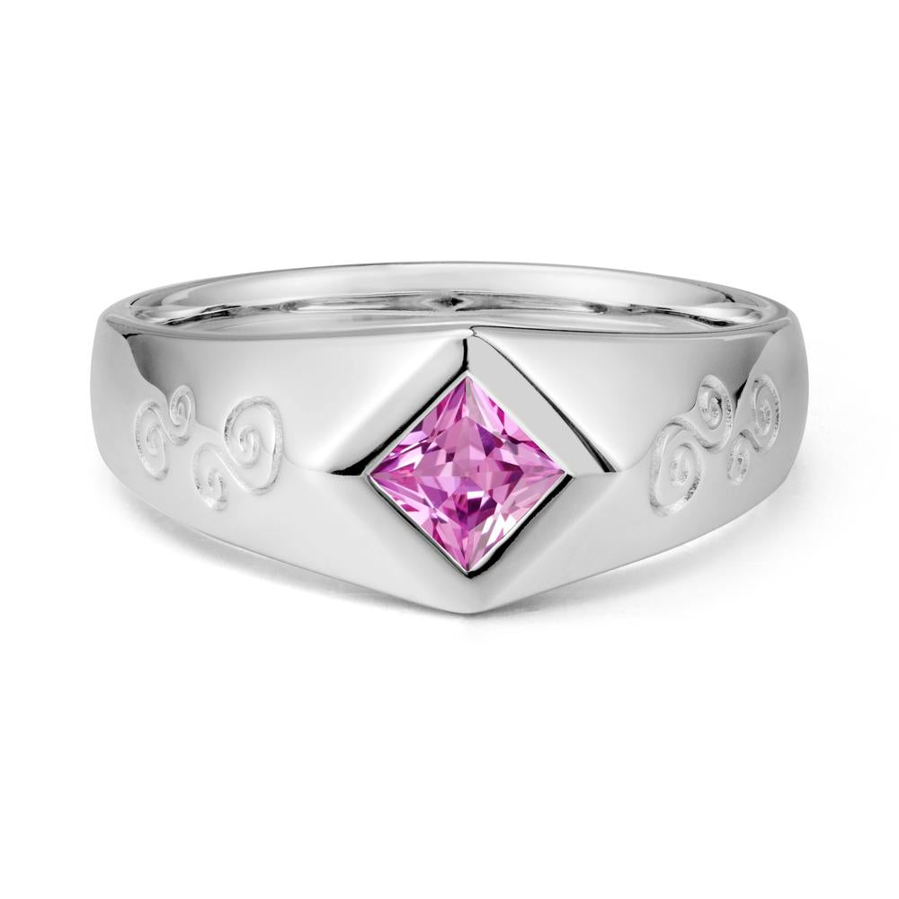 Men Pink Sapphire Scroll Engraved Ring - LUO Jewelry #metal_sterling silver