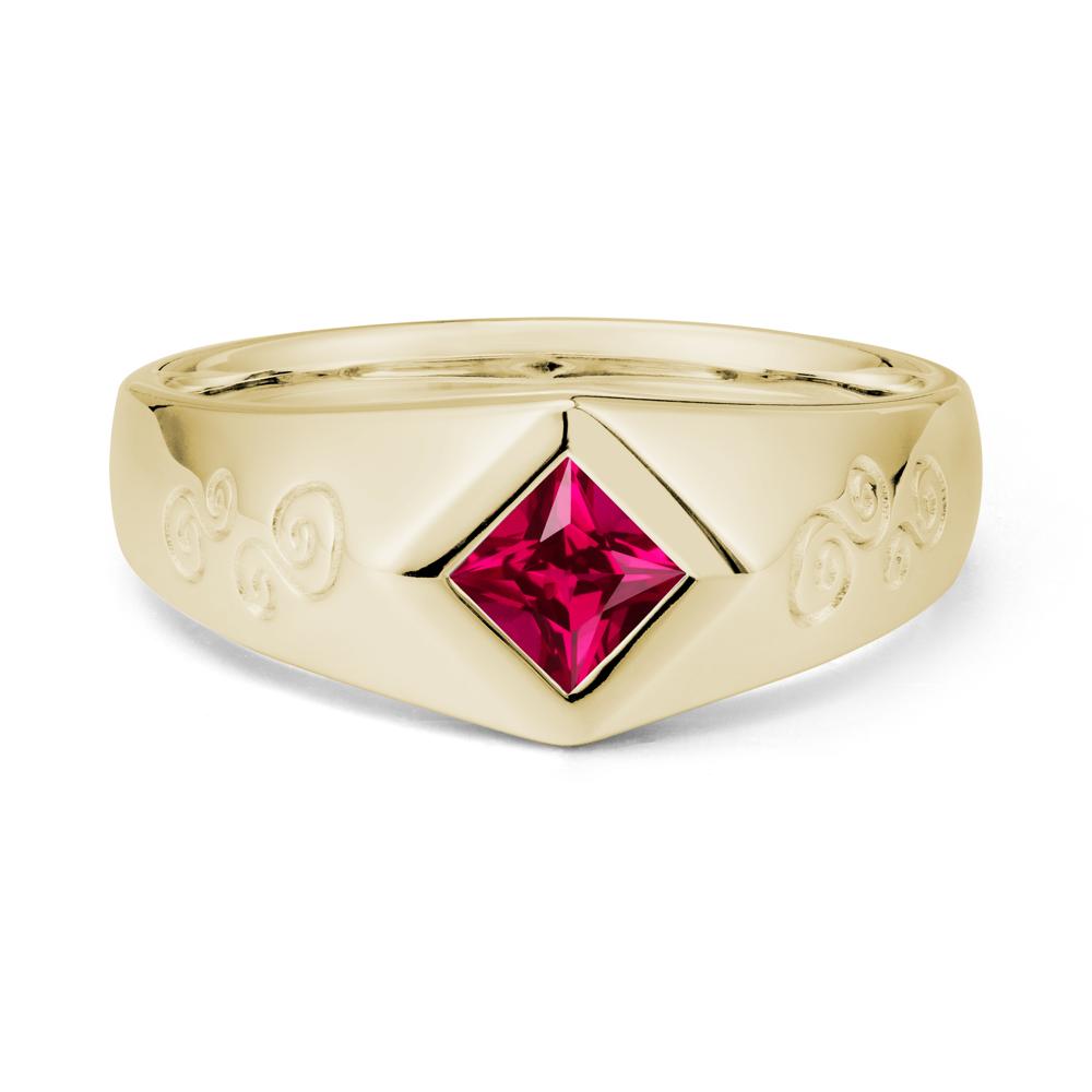 Wide Band Princess Cut Ruby Ring - LUO Jewelry #metal_14k yellow gold