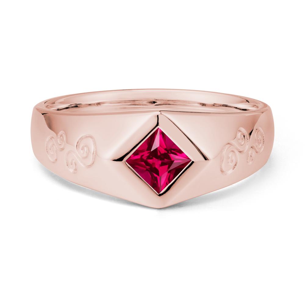 Wide Band Princess Cut Ruby Ring - LUO Jewelry #metal_18k rose gold