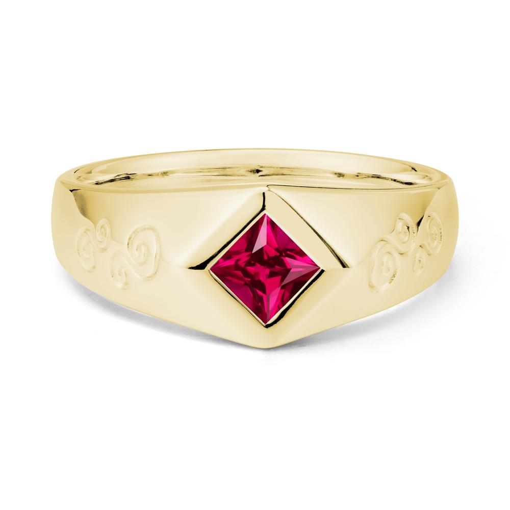 Wide Band Princess Cut Ruby Ring - LUO Jewelry #metal_18k yellow gold