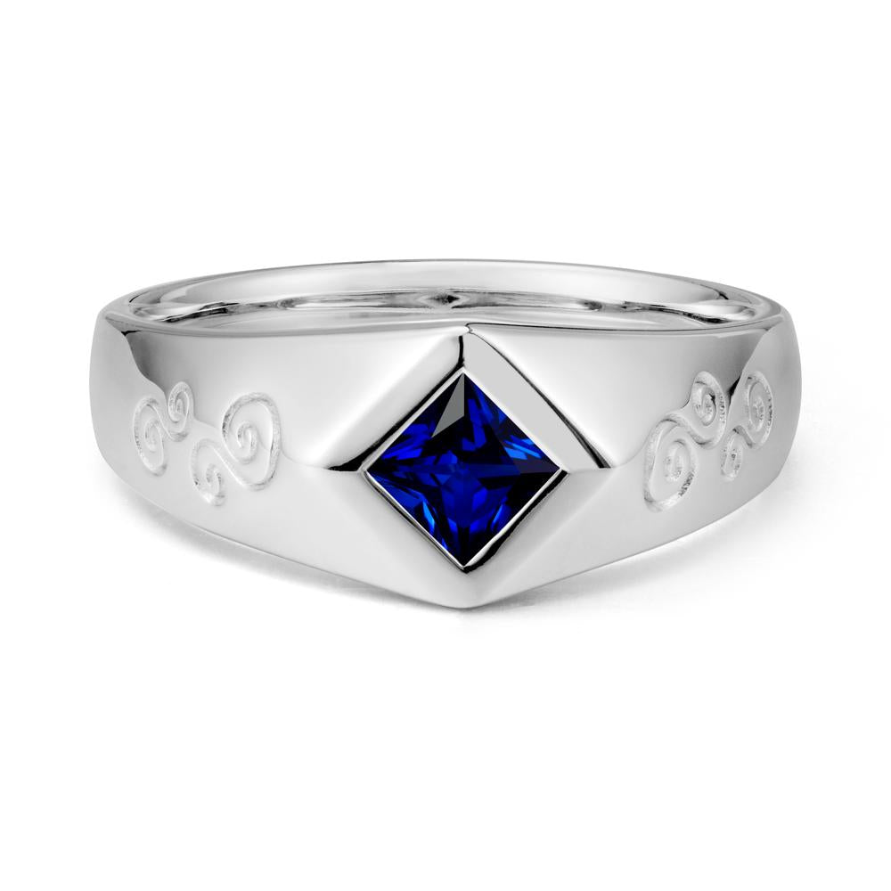 Wide Band Sapphire Swirl Engraved Ring - LUO Jewelry #metal_14k white gold