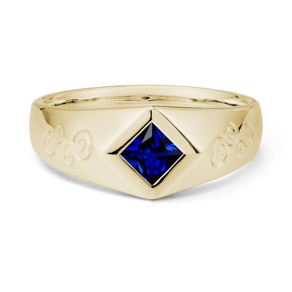 Wide Band Sapphire Swirl Engraved Ring - LUO Jewelry #metal_14k yellow gold
