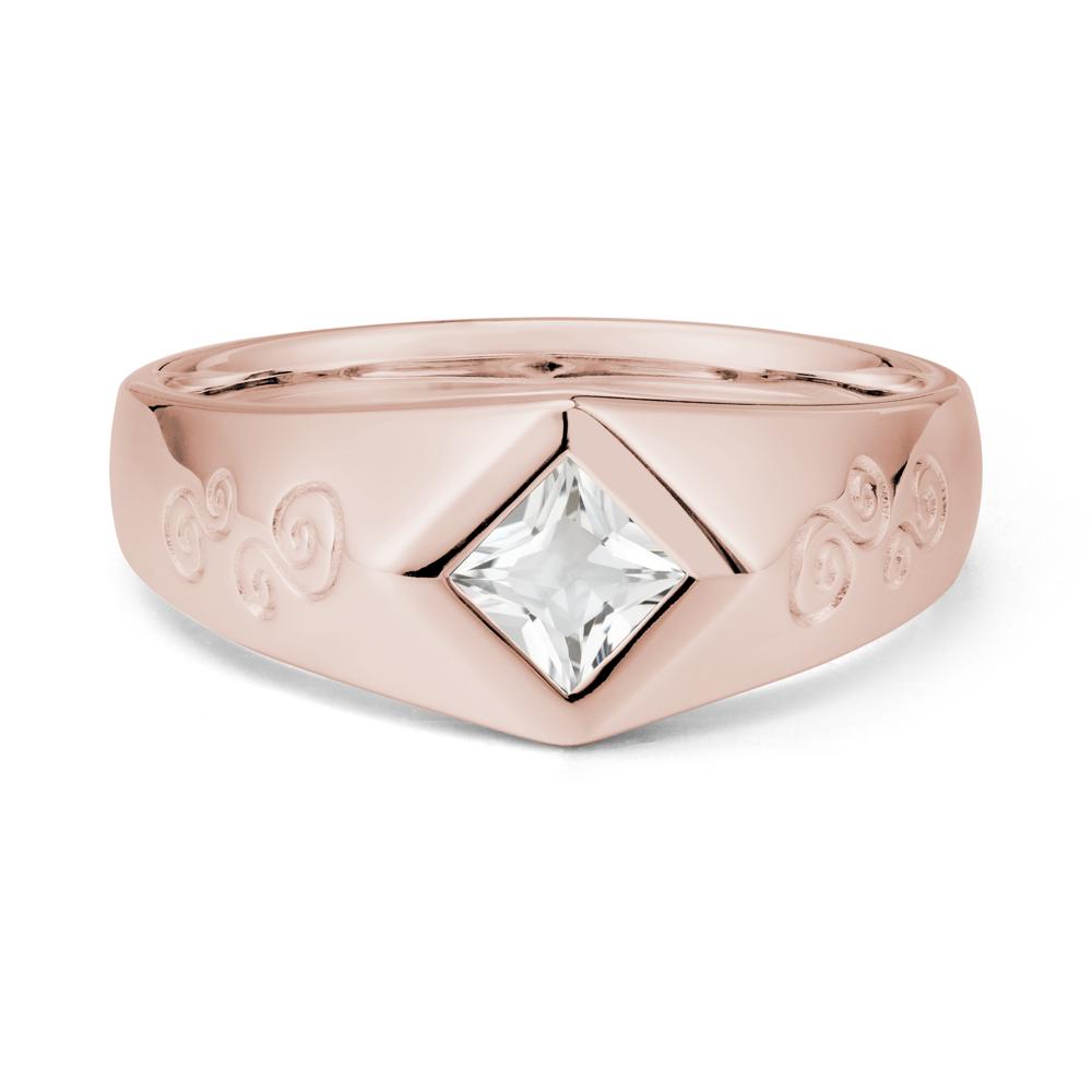 Men White Topaz Scroll Engraved Ring - LUO Jewelry #metal_14k rose gold