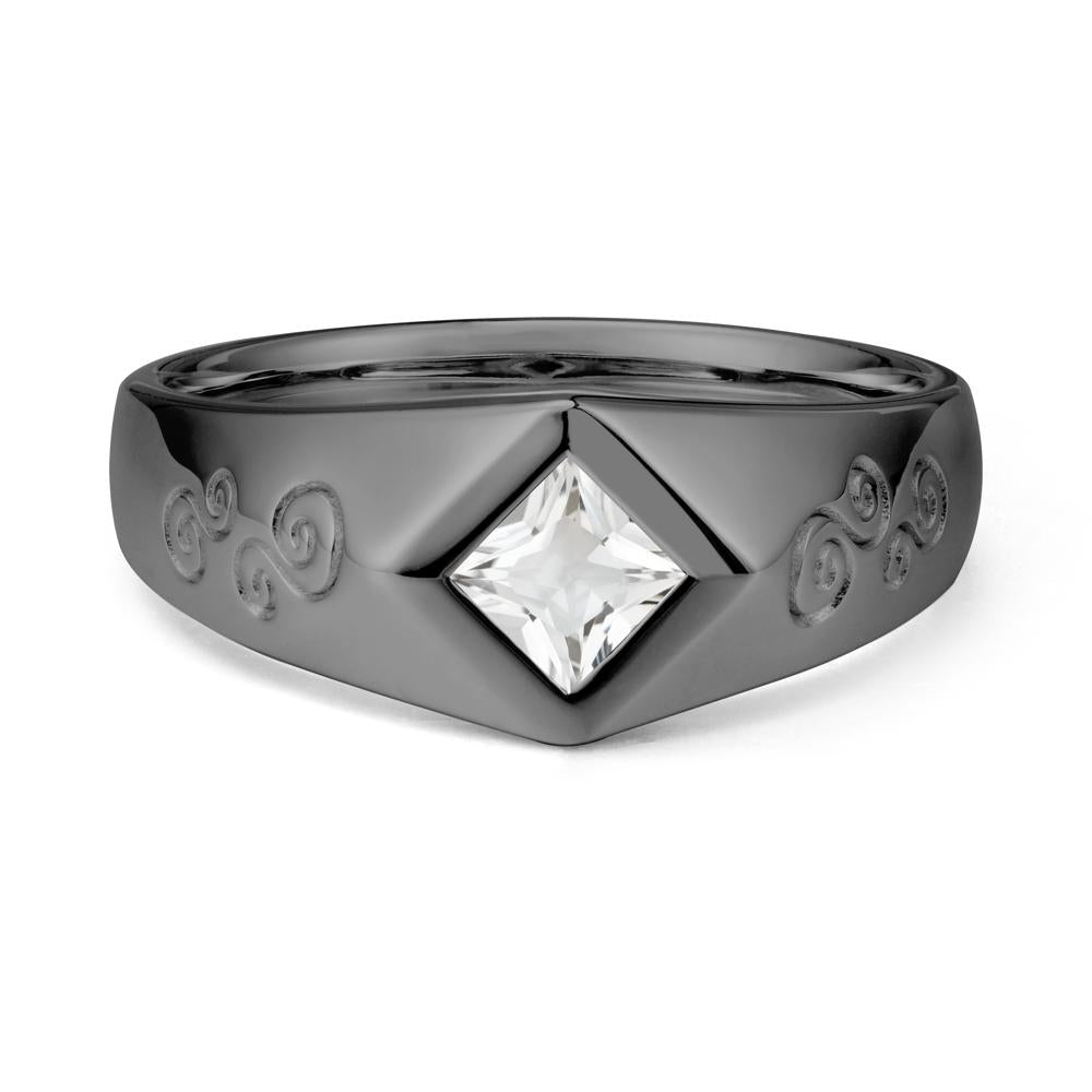 Men White Topaz Scroll Engraved Ring - LUO Jewelry #metal_black finish sterling silver