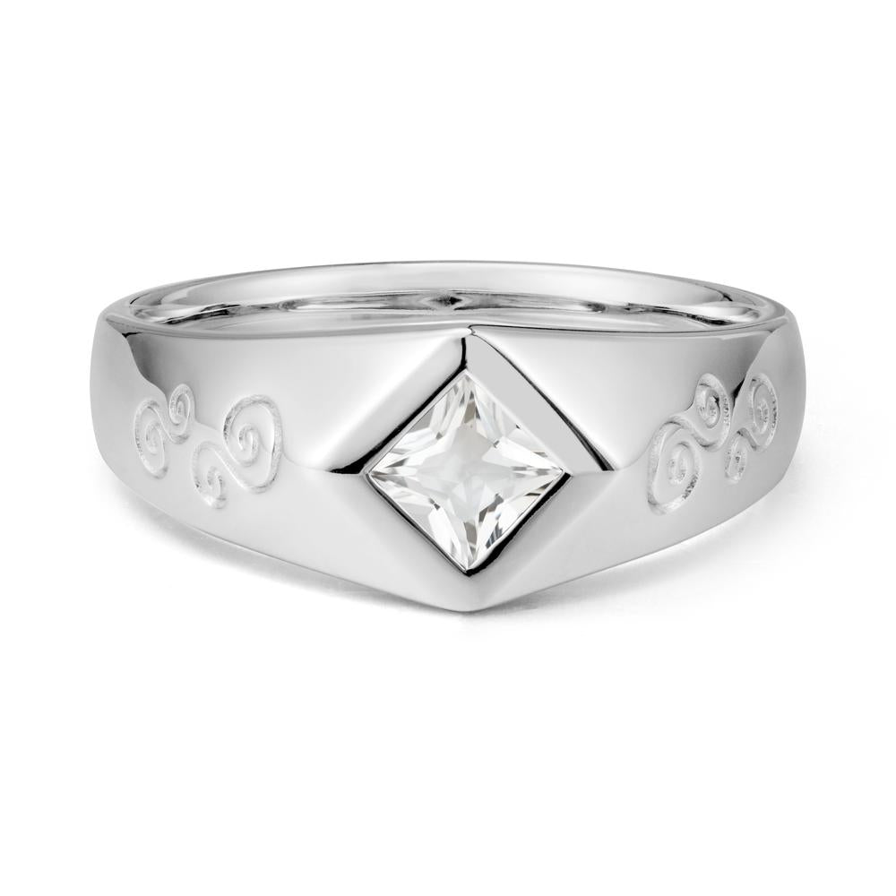 Men White Topaz Scroll Engraved Ring - LUO Jewelry #metal_sterling silver