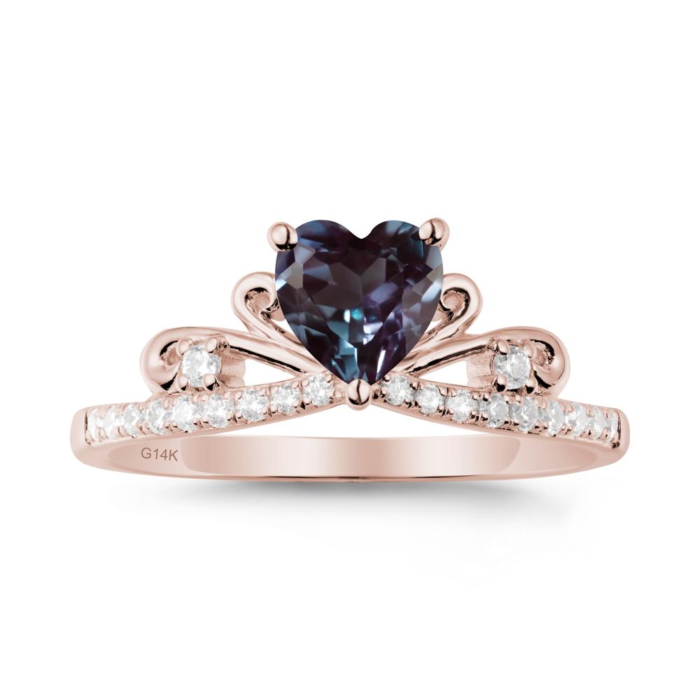 Bowknot Heart Shaped Alexandrite Promise Ring - LUO Jewelry #metal_14k rose gold