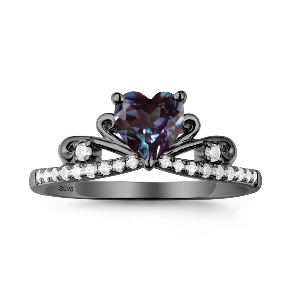 Bowknot Heart Shaped Alexandrite Promise Ring - LUO Jewelry #metal_black finish sterling silver
