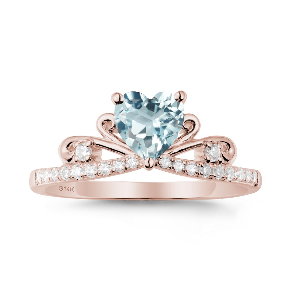 Bowknot Heart Shaped Aquamarine Promise Ring - LUO Jewelry #metal_14k rose gold