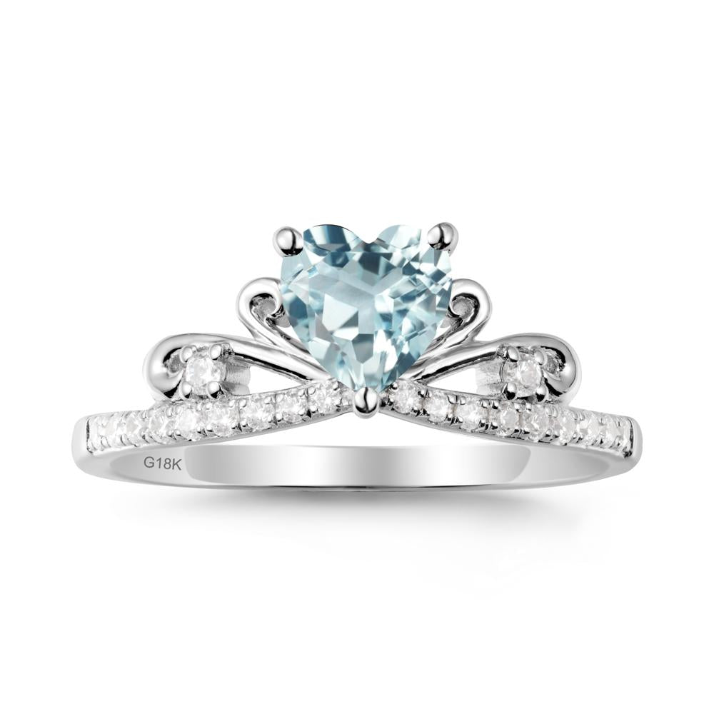 Bowknot Heart Shaped Aquamarine Promise Ring - LUO Jewelry #metal_18k white gold