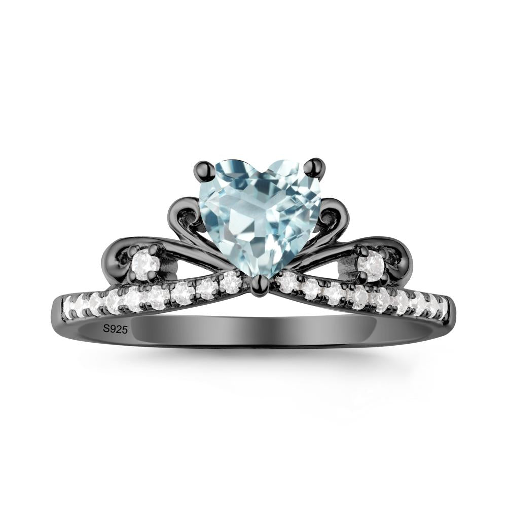 Bowknot Heart Shaped Aquamarine Promise Ring - LUO Jewelry #metal_black finish sterling silver