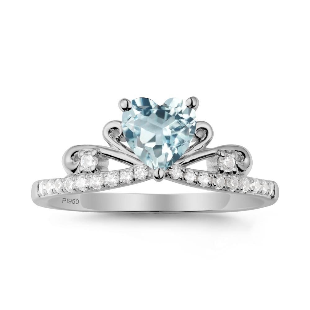 Bowknot Heart Shaped Aquamarine Promise Ring - LUO Jewelry #metal_platinum