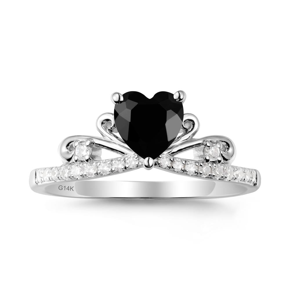 Bowknot Pave Band Black Spinel Engagement Ring - LUO Jewelry #metal_14k white gold