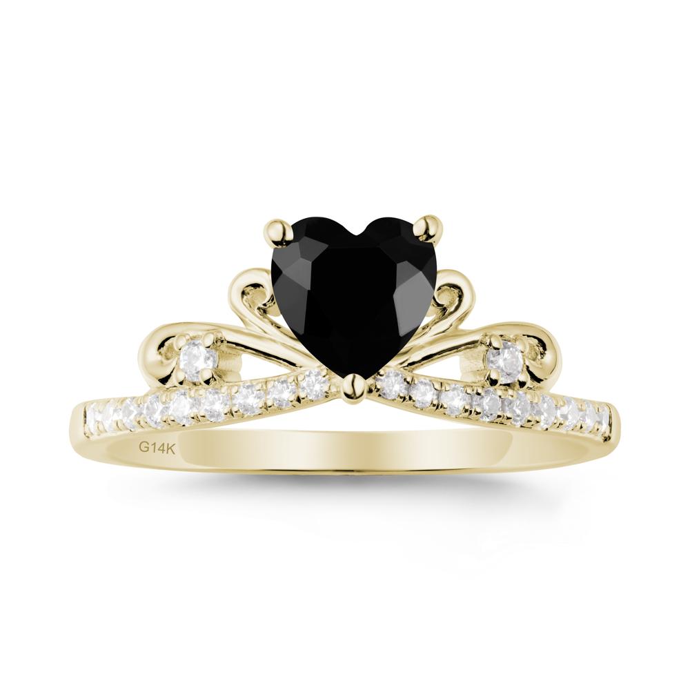 Bowknot Pave Band Black Spinel Engagement Ring - LUO Jewelry #metal_14k yellow gold