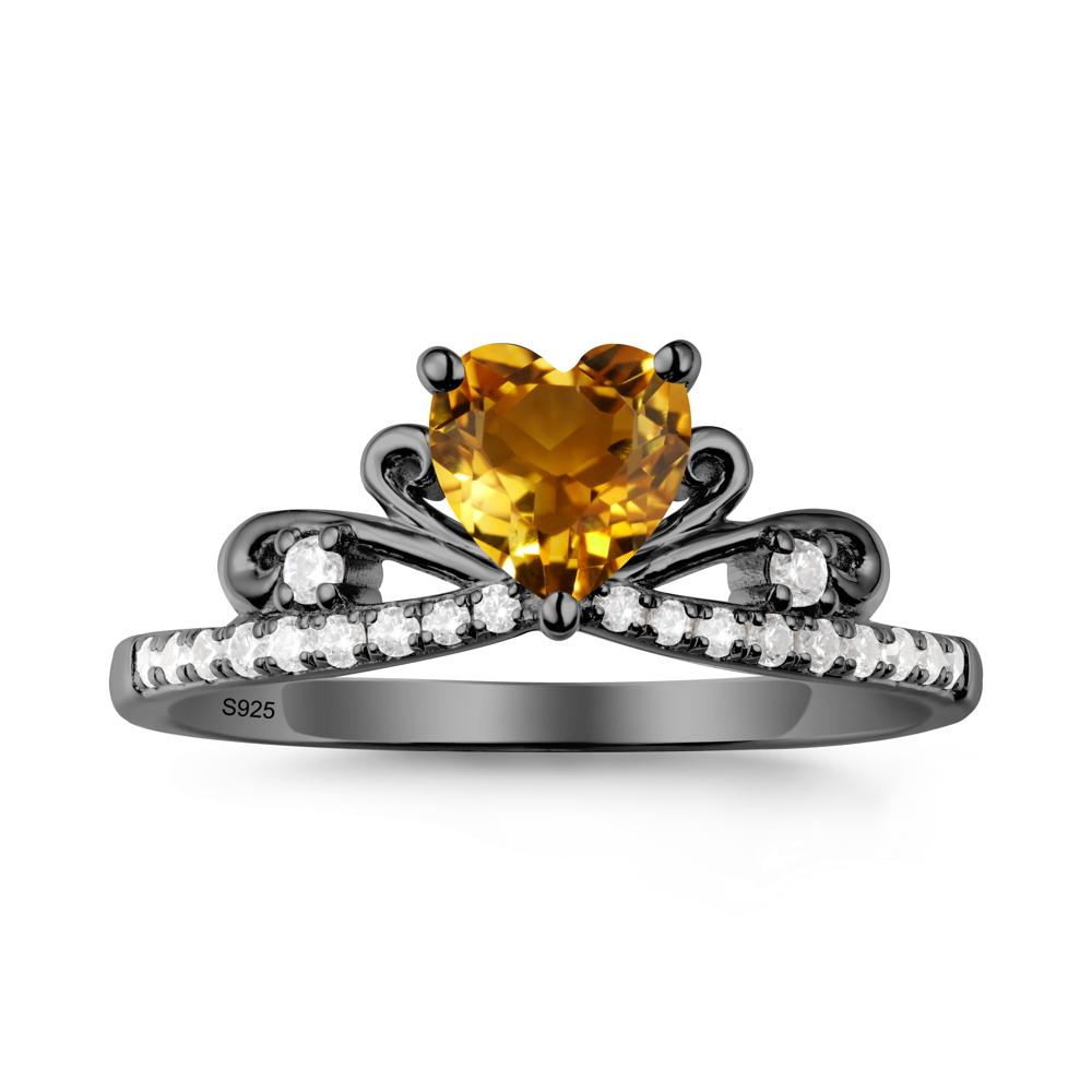 Bowknot Heart Shaped Citrine Promise Ring - LUO Jewelry #metal_black finish sterling silver