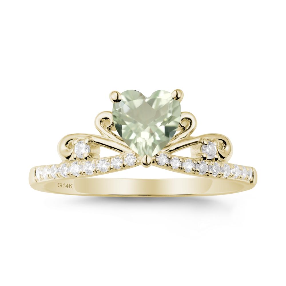 Bowknot Heart Shaped Green Amethyst Promise Ring - LUO Jewelry #metal_14k yellow gold