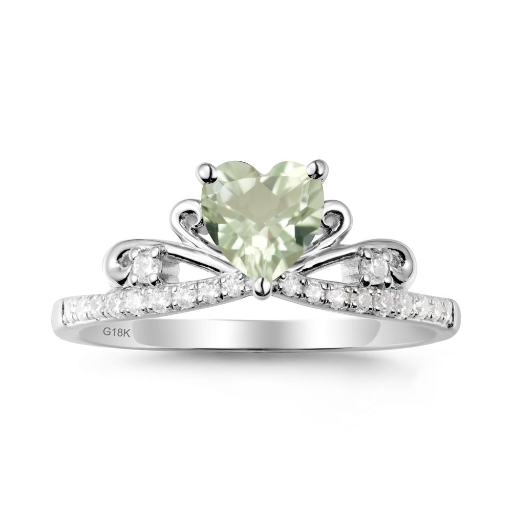 Bowknot Heart Shaped Green Amethyst Promise Ring - LUO Jewelry #metal_18k white gold