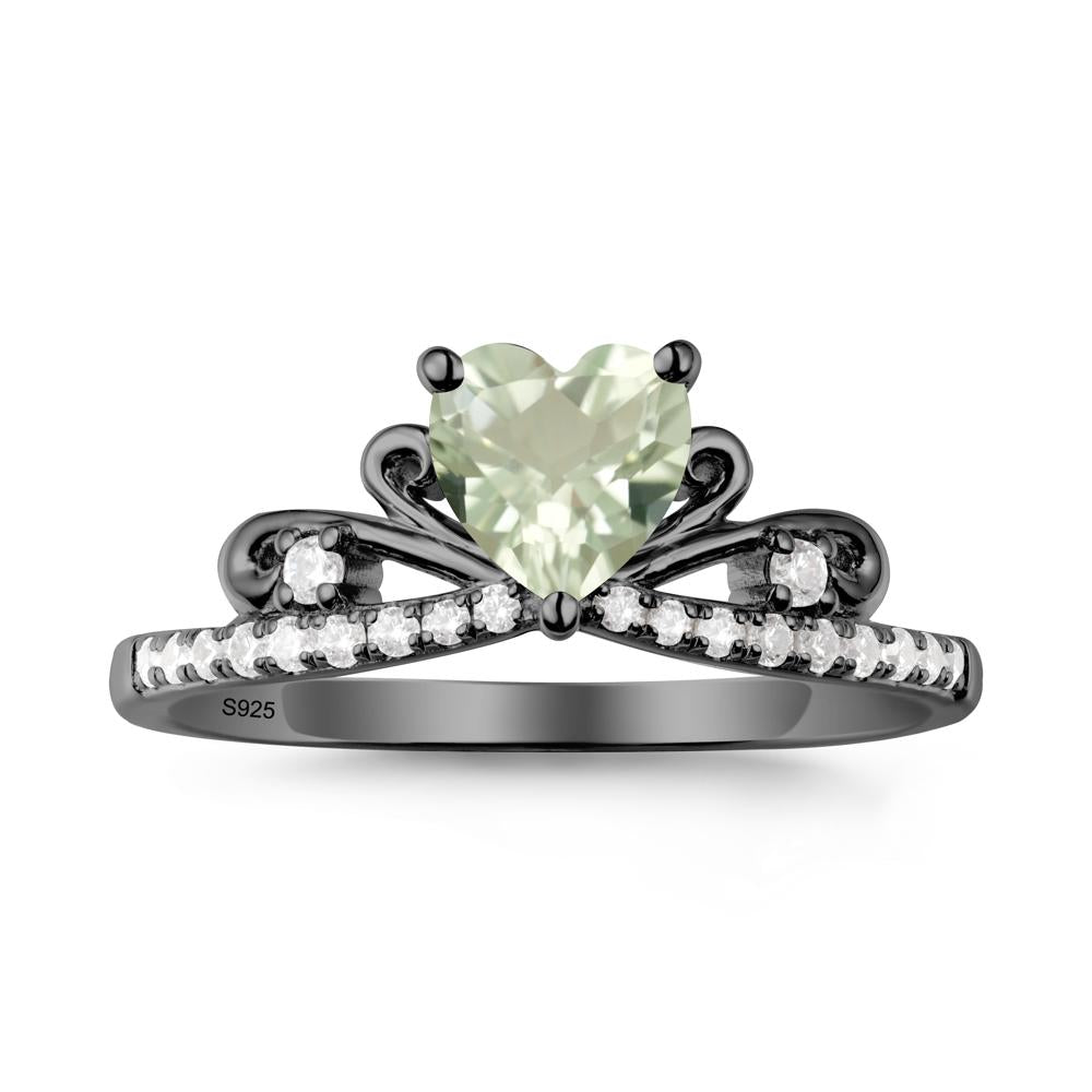 Bowknot Heart Shaped Green Amethyst Promise Ring - LUO Jewelry #metal_black finish sterling silver