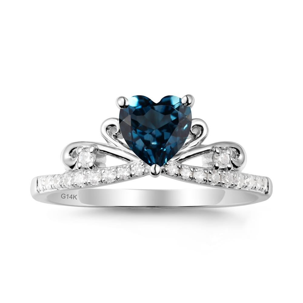 Bowknot Pave Band London Blue Topaz Engagement Ring - LUO Jewelry #metal_14k white gold