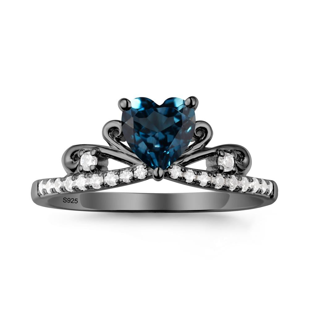Bowknot Pave Band London Blue Topaz Engagement Ring - LUO Jewelry #metal_black finish sterling silver