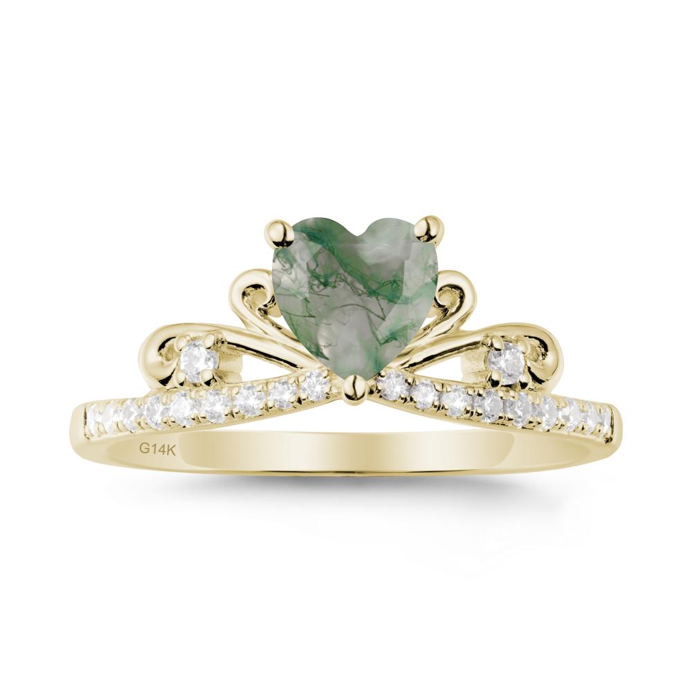 Bowknot Heart Shaped Moss Agate Promise Ring - LUO Jewelry #metal_14k yellow gold