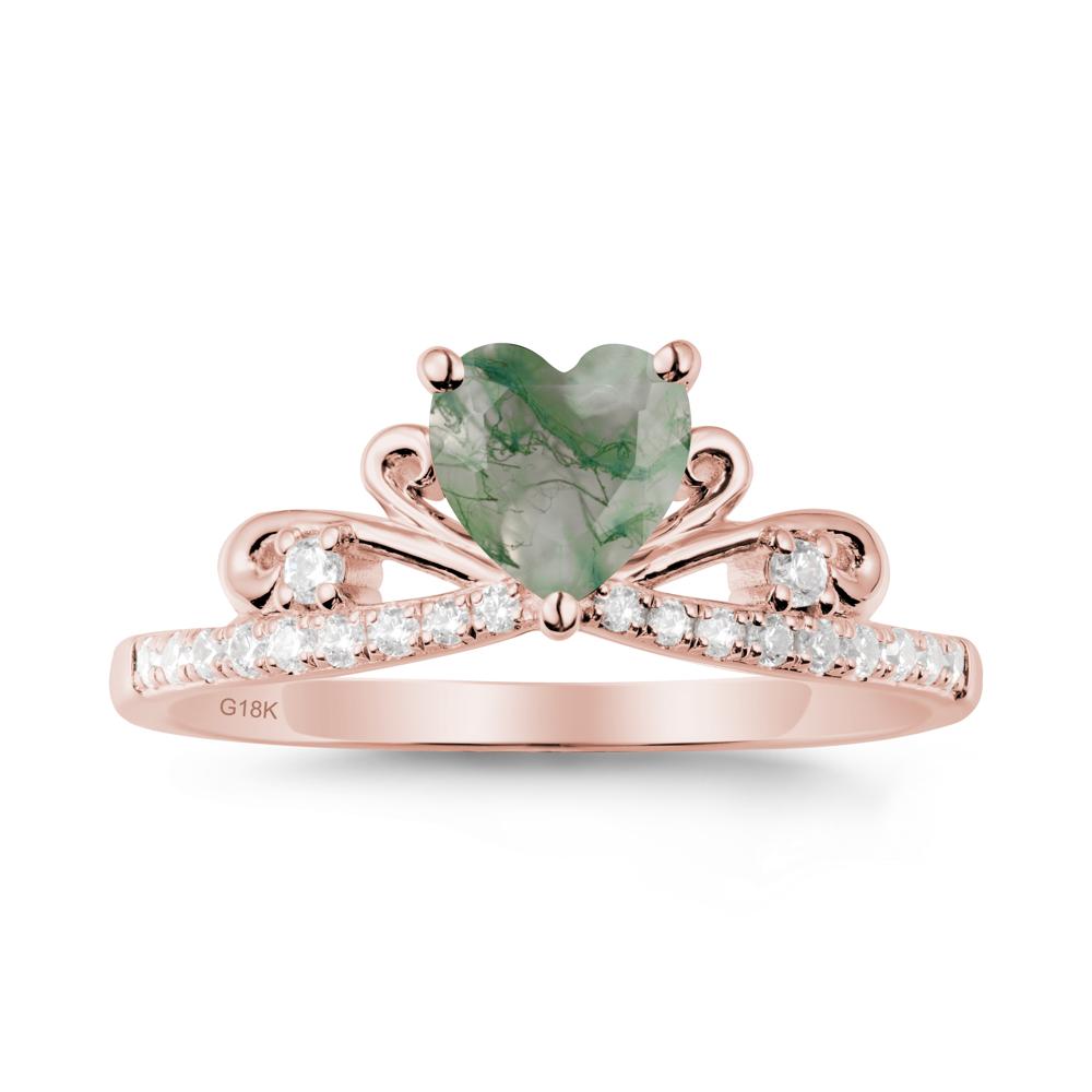 Bowknot Heart Shaped Moss Agate Promise Ring - LUO Jewelry #metal_18k rose gold