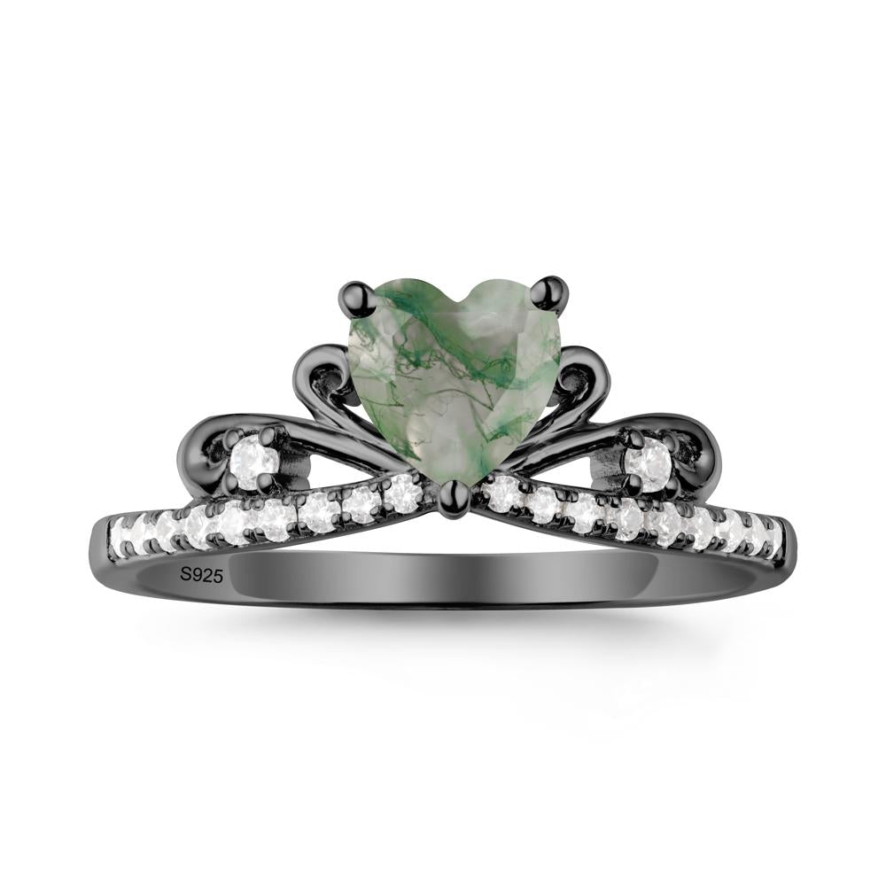 Bowknot Heart Shaped Moss Agate Promise Ring - LUO Jewelry #metal_black finish sterling silver