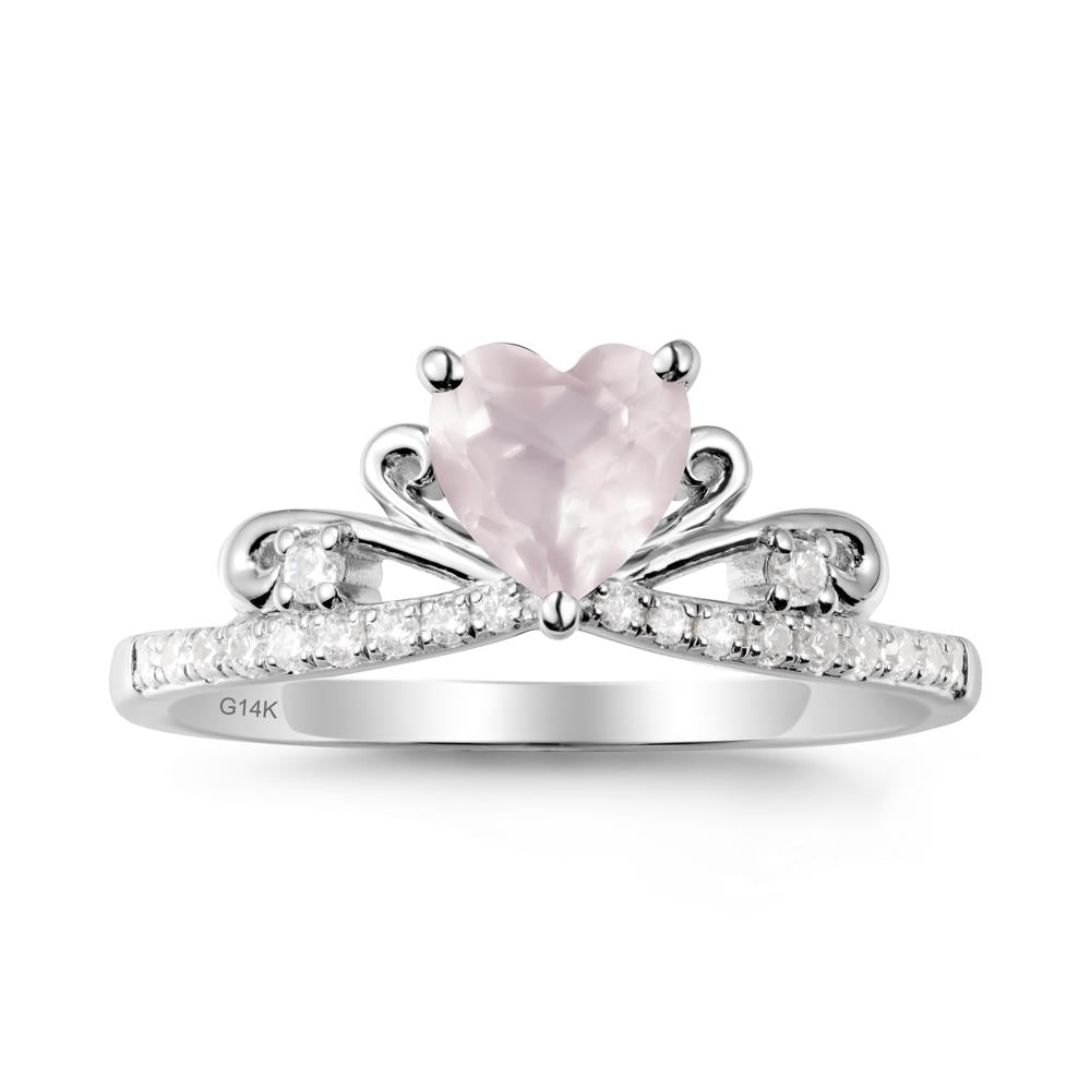 Bowknot Pave Band Rose Quartz Engagement Ring - LUO Jewelry #metal_14k white gold