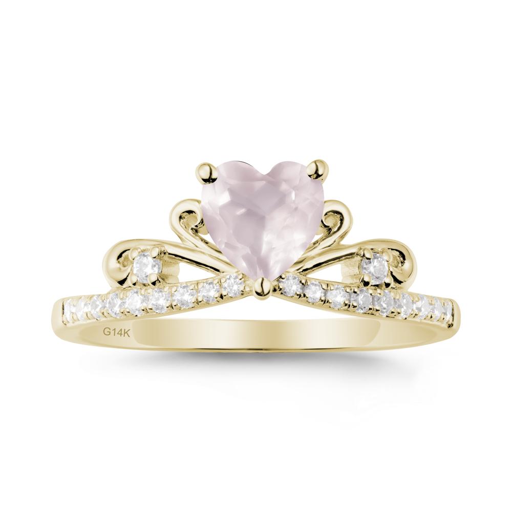 Bowknot Pave Band Rose Quartz Engagement Ring - LUO Jewelry #metal_14k yellow gold