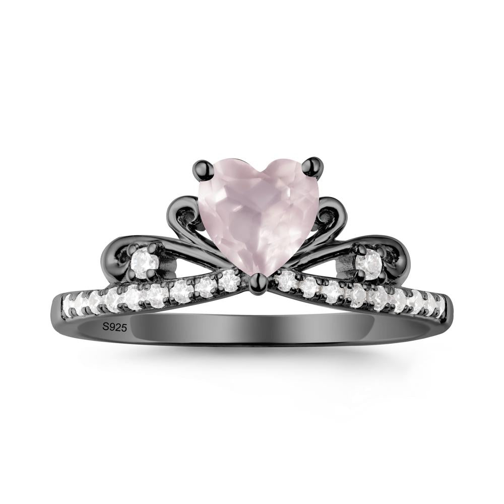 Bowknot Pave Band Rose Quartz Engagement Ring - LUO Jewelry #metal_black finish sterling silver