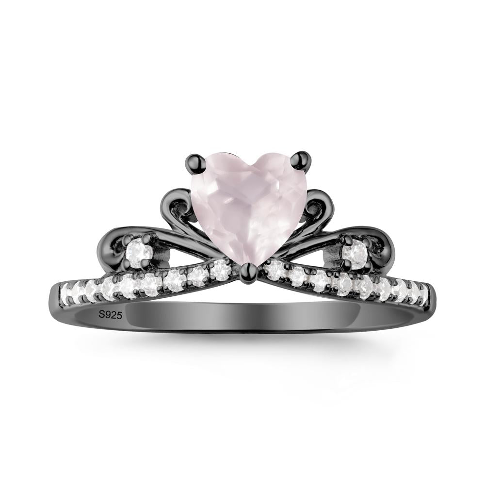 Bowknot Pave Band Rose Quartz Engagement Ring - LUO Jewelry #metal_black finish sterling silver
