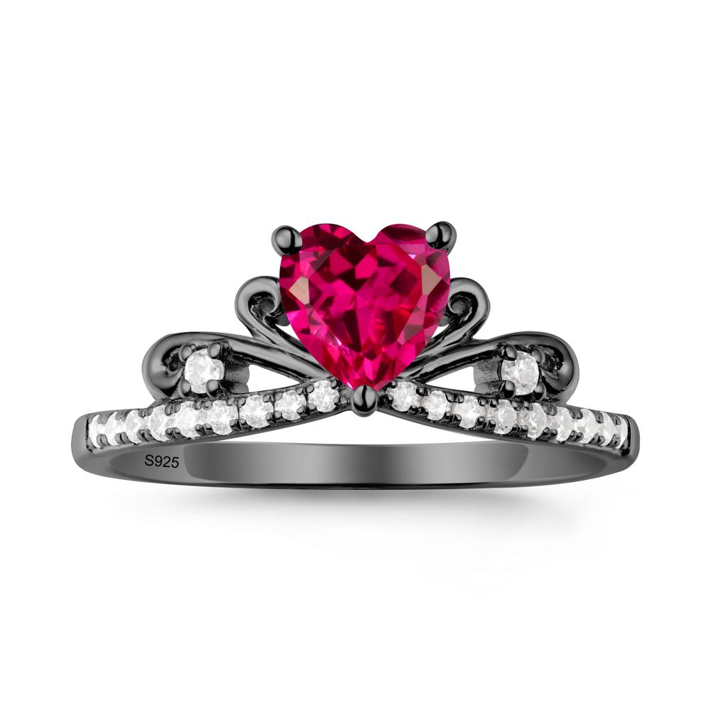 Bowknot Heart Shaped Ruby Promise Ring - LUO Jewelry #metal_black finish sterling silver