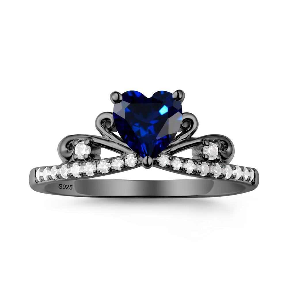 Bowknot Pave Band Sapphire Engagement Ring - LUO Jewelry #metal_black finish sterling silver