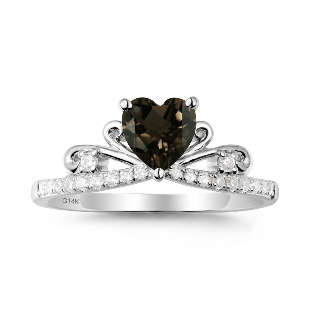 Bowknot Heart Shaped Smoky Quartz Promise Ring - LUO Jewelry #metal_14k white gold